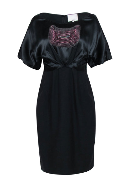 Current Boutique-3.1 Philip Lim - Black Midi Dress w/ Embroidered Satin Top & Wool Skirt Sz 8