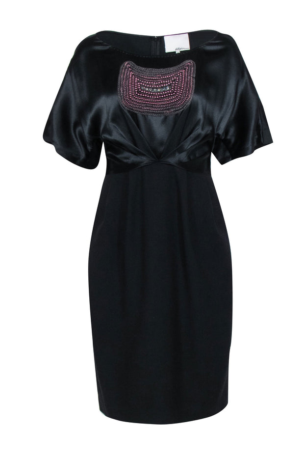 Current Boutique-3.1 Philip Lim - Black Midi Dress w/ Embroidered Satin Top & Wool Skirt Sz 8