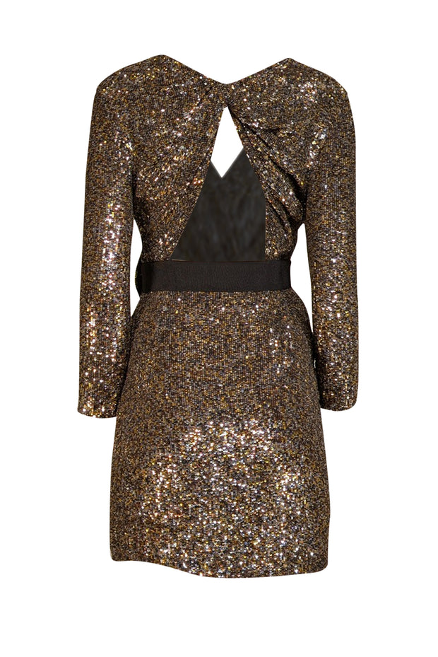 3.1 Phillip Lim - Gold, Silver, & Black Sequin Faux Wrap Dress Sz 4 - Current Boutique