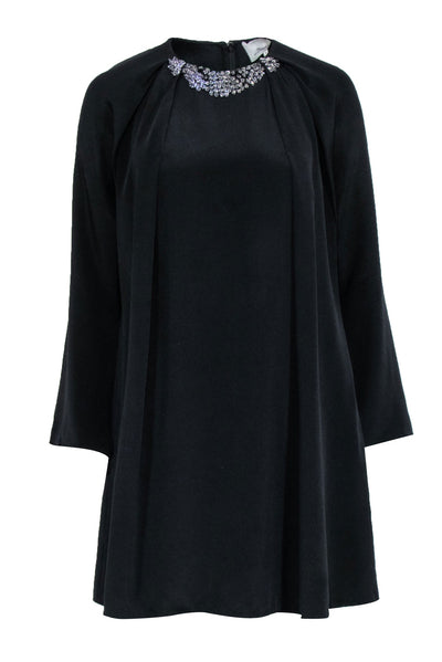 Current Boutique-3.1 Phillip Lim - Black Silk Long Sleeve Dress w/ Beaded Neckline Sz 6