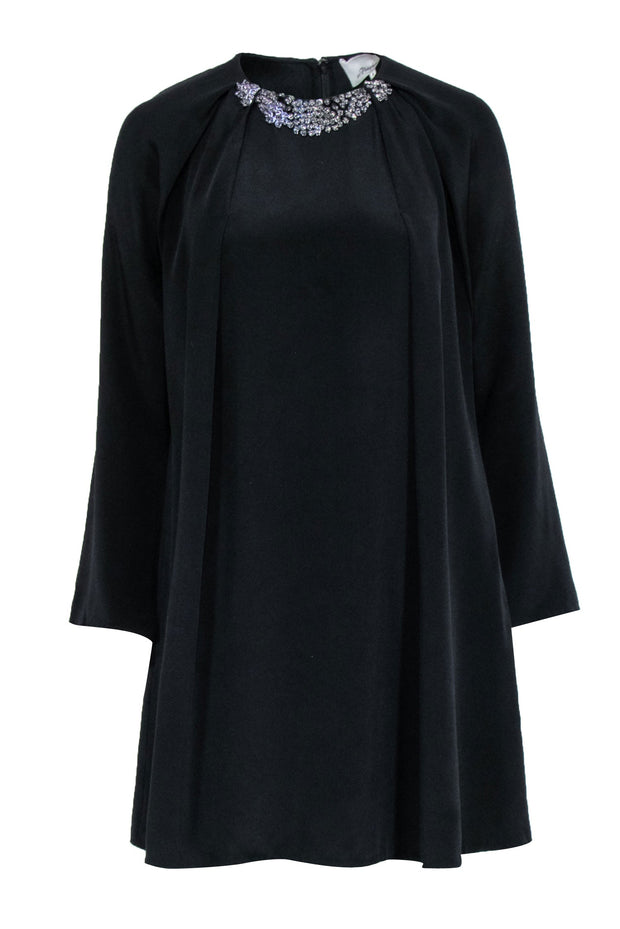 Current Boutique-3.1 Phillip Lim - Black Silk Long Sleeve Dress w/ Beaded Neckline Sz 6