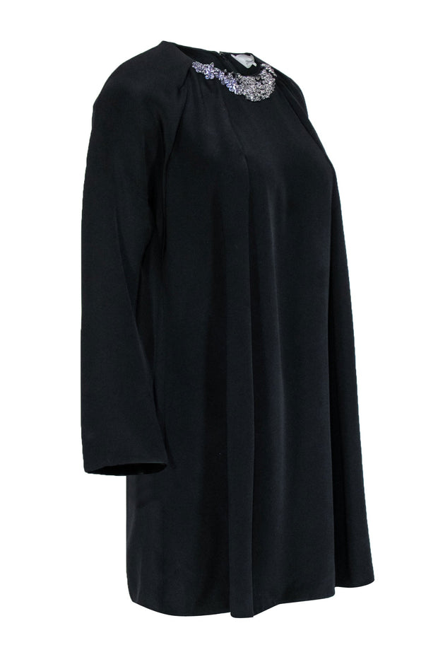 Current Boutique-3.1 Phillip Lim - Black Silk Long Sleeve Dress w/ Beaded Neckline Sz 6