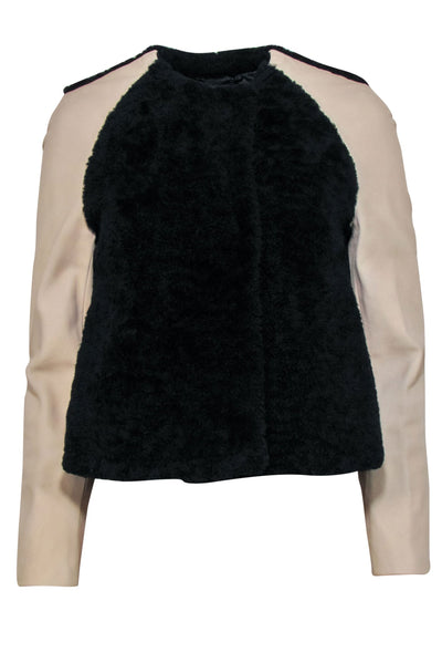 Current Boutique-3.1 Phillip Lim - Black Shearling w/ Beige Leather Sleeves Jacket Sz 2