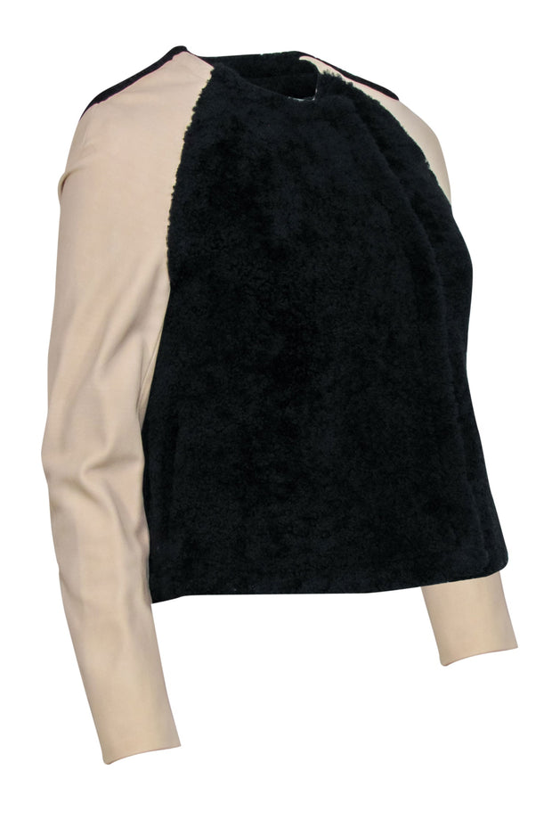 Current Boutique-3.1 Phillip Lim - Black Shearling w/ Beige Leather Sleeves Jacket Sz 2