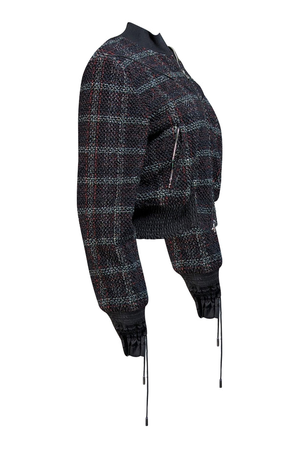 3.1 Phillip Lim - Black, Red, & Grey Textured Tweed Bomber Jacket Sz 6 - Current Boutique