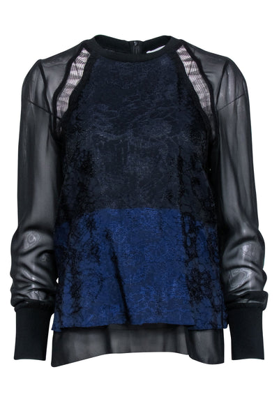 Current Boutique-3.1 Philip Lim - Navy & Black Lace Long Sleeve Top Sz 8