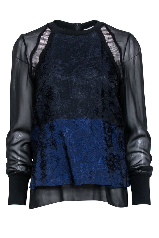 Current Boutique-3.1 Philip Lim - Navy & Black Lace Long Sleeve Top Sz 8
