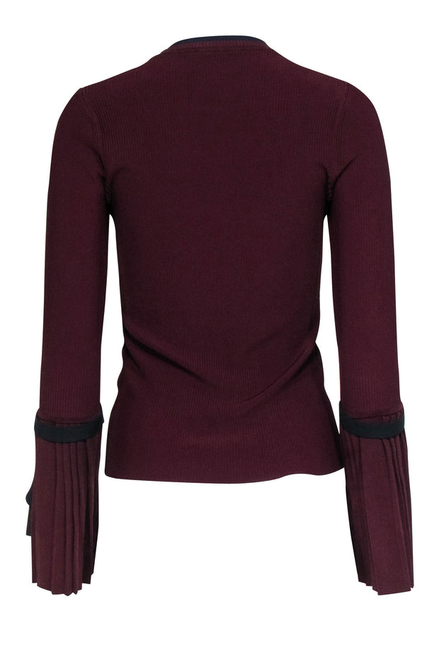 Current Boutique-3.1 Phillip Lim - Maroon Ribbed Knit Top w/ Pleated Sleeves Sz XS