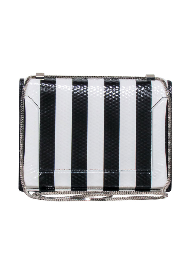 Current Boutique-3.1 Phillip Lim - Black & White Stripe Leather “Soleil” Shoulder Bag