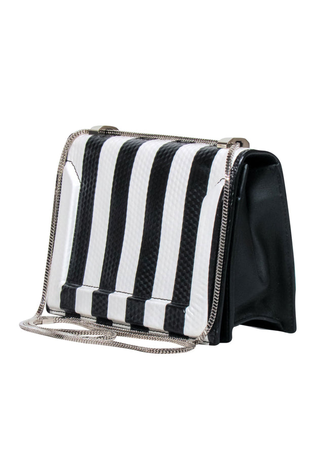 Current Boutique-3.1 Phillip Lim - Black & White Stripe Leather “Soleil” Shoulder Bag