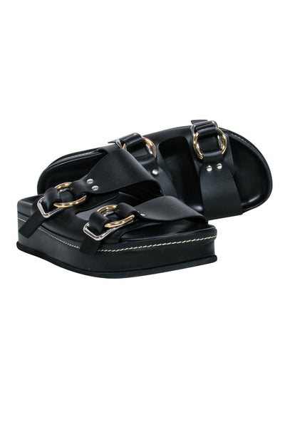 Current Boutique-3.1 Phillip Lim - Black Leather Buckle Detail Slide Sandals Sz 11