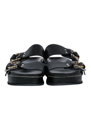 Current Boutique-3.1 Phillip Lim - Black Leather Buckle Detail Slide Sandals Sz 11