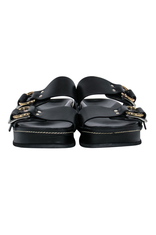 Current Boutique-3.1 Phillip Lim - Black Leather Buckle Detail Slide Sandals Sz 11