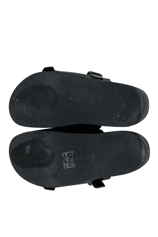 Current Boutique-3.1 Phillip Lim - Black Leather Buckle Detail Slide Sandals Sz 11