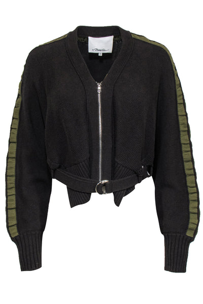 Current Boutique-3.1 Phillip Lim - Brown Crop Sweater w/ Green Trim Sz XS