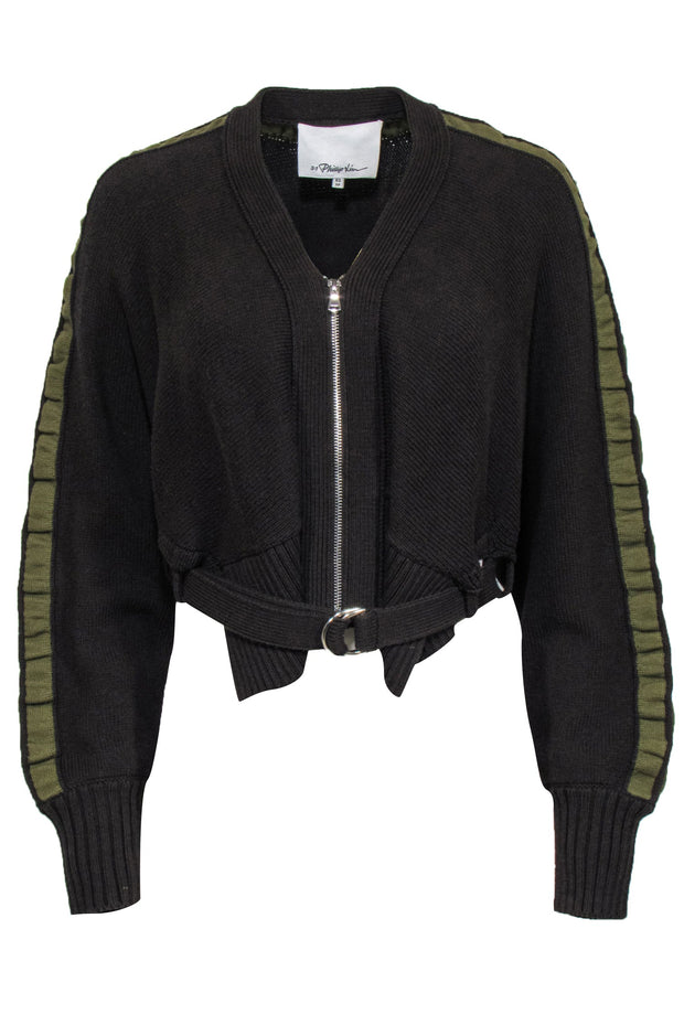 Current Boutique-3.1 Phillip Lim - Brown Crop Sweater w/ Green Trim Sz XS