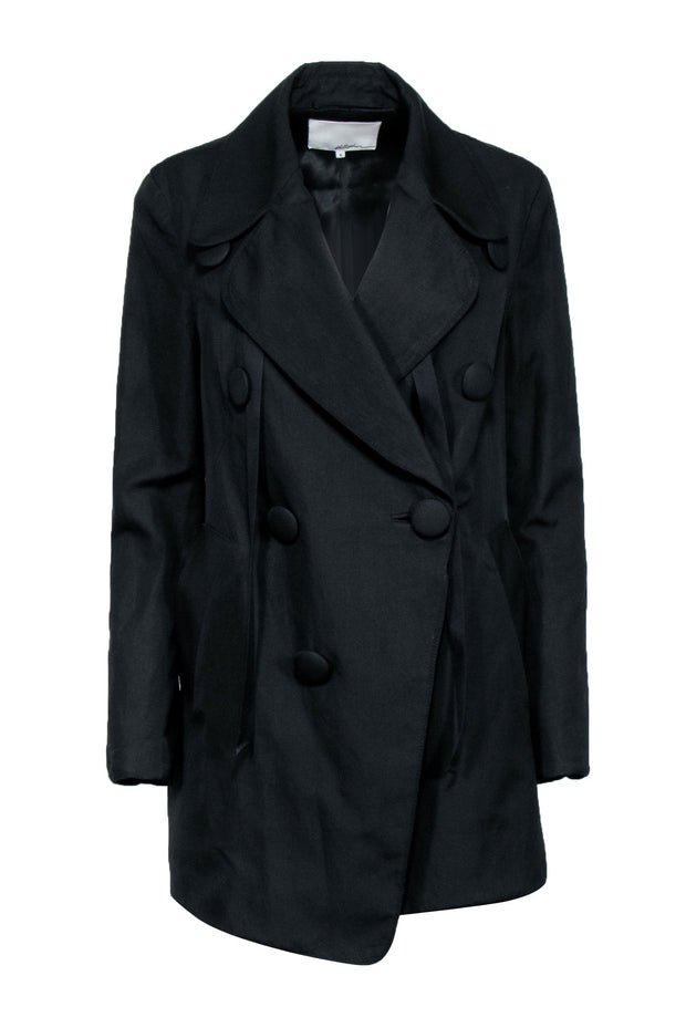 Current Boutique-3.1 Phillip Lim - Black Large Button Double Breasted Trench Coat Sz 6