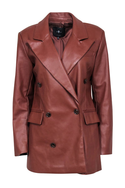 Current Boutique-7 For All Mankind - Brown Faux Leather Double Breasted Jacket Sz M