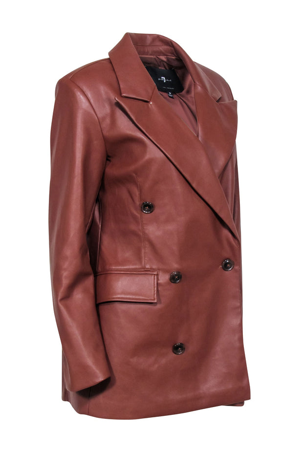 Current Boutique-7 For All Mankind - Brown Faux Leather Double Breasted Jacket Sz M