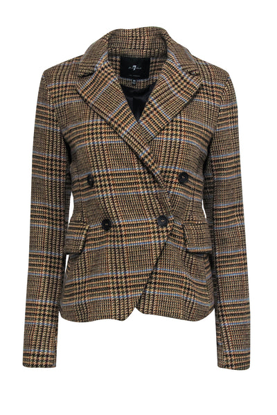 Current Boutique-7 For All Mankind - Tan, Blue & Green Plaid Woven Blazer Jacket Sz XS