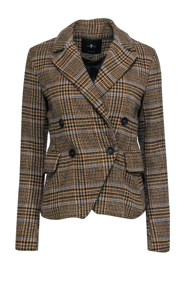 Current Boutique-7 For All Mankind - Tan, Blue & Green Plaid Woven Blazer Jacket Sz XS