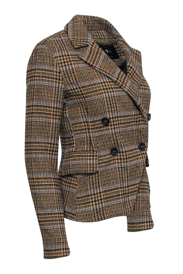 Current Boutique-7 For All Mankind - Tan, Blue & Green Plaid Woven Blazer Jacket Sz XS
