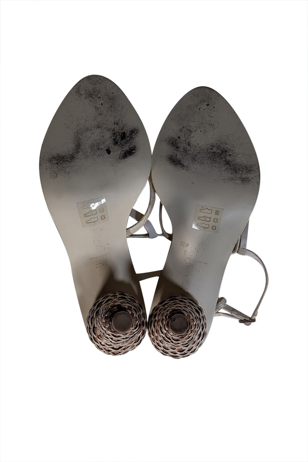 Cult Gaia - Cream Strappy Raffia Sphere Heeled Sandals Sz 6.5 - Current Boutique
