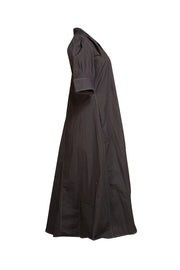 Ganni - Black Poplin Collared Puffed-Sleeve Midi Dress Sz 4 - Current Boutique