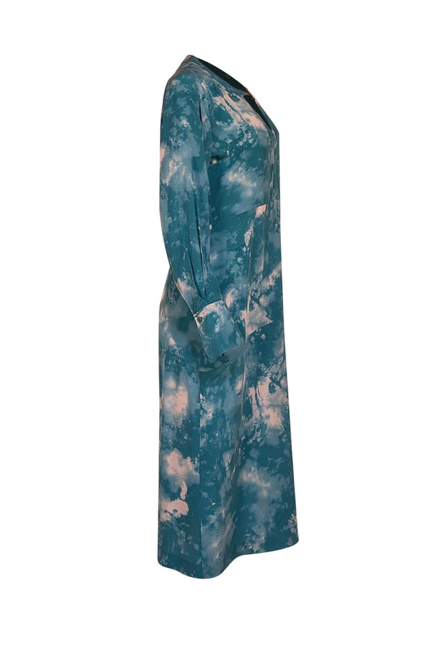 Equipment - Teal Green Tie Dye Silk Slit Front Dress Sz 6 - Current Boutique