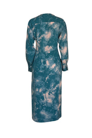 Equipment - Teal Green Tie Dye Silk Slit Front Dress Sz 6 - Current Boutique