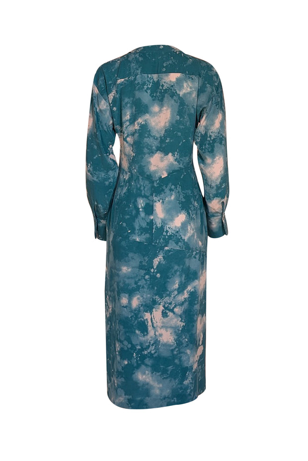 Equipment - Teal Green Tie Dye Silk Slit Front Dress Sz 6 - Current Boutique