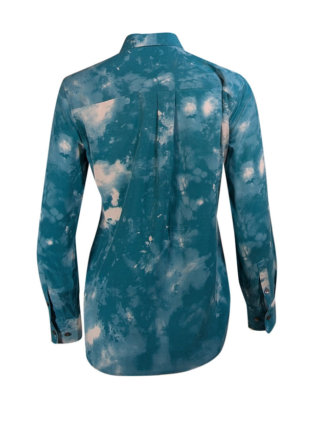 Equipment - Green Teal Tie Dye Long Sleeve Blouse Sz S - Current Boutique
