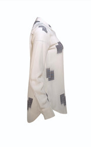 Equipment - Ivory & Black Print Long Sleeve Blouse Sz S - Current Boutique