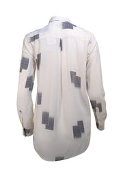 Equipment - Ivory & Black Print Long Sleeve Blouse Sz S - Current Boutique