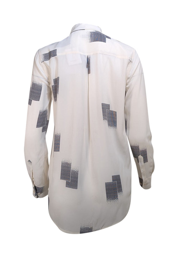 Equipment - Ivory & Black Print Long Sleeve Blouse Sz S - Current Boutique