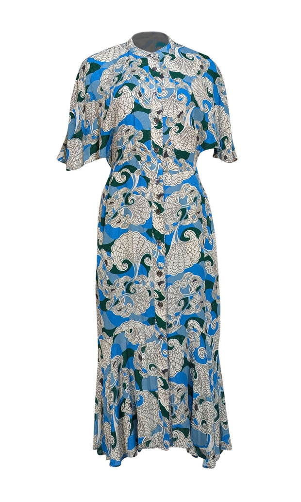 Equipment - Blue, Green, & White Button Front Midi Dress Sz 6