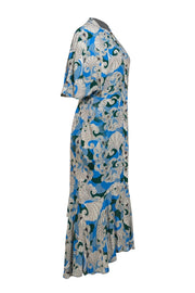 Equipment - Blue, Green, & White Button Front Midi Dress Sz 6