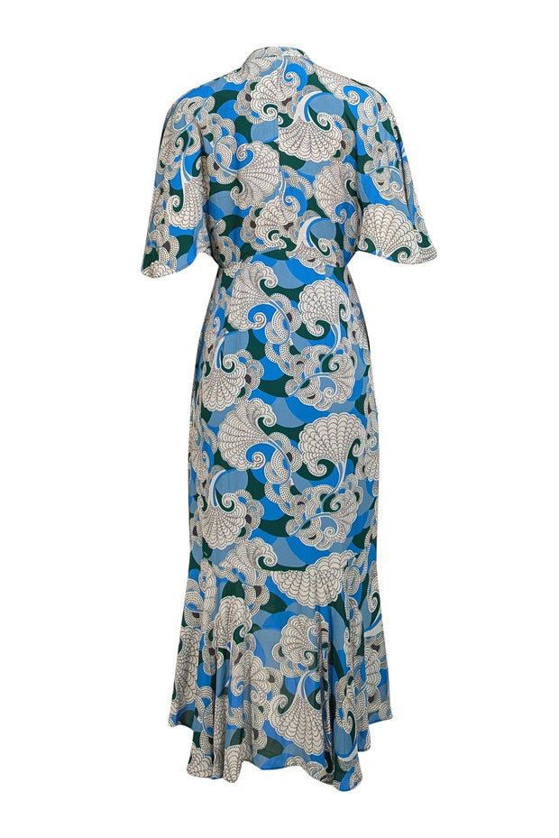 Equipment - Blue, Green, & White Button Front Midi Dress Sz 6