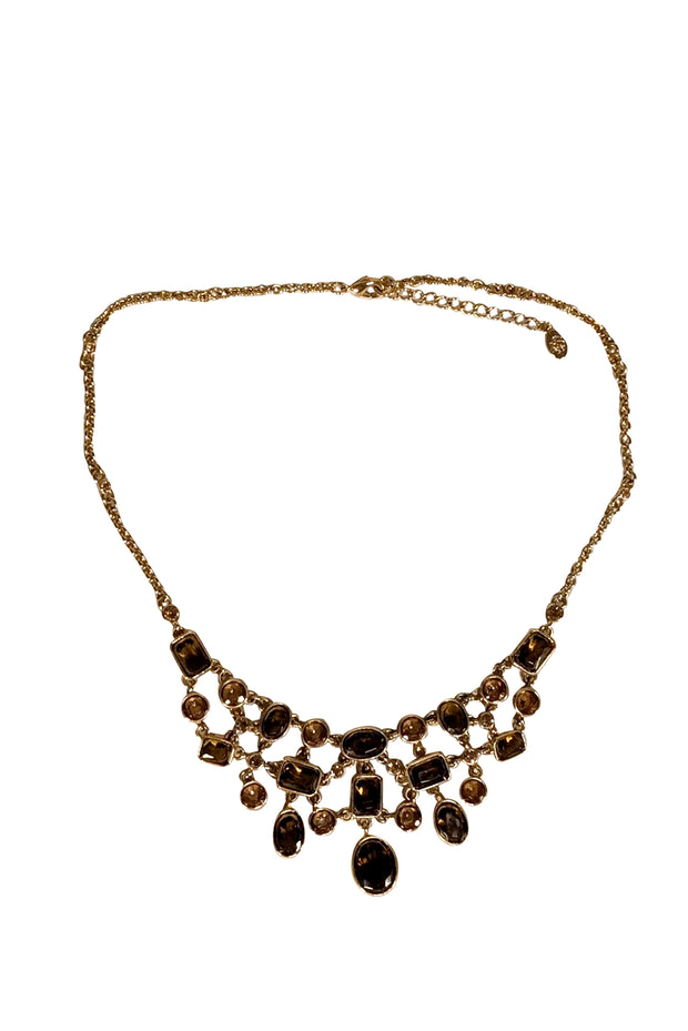 Brooks Brothers - 14K Gold Plated Genuine Tigers Eye Topaz Glass Statement Necklace - Current Boutique