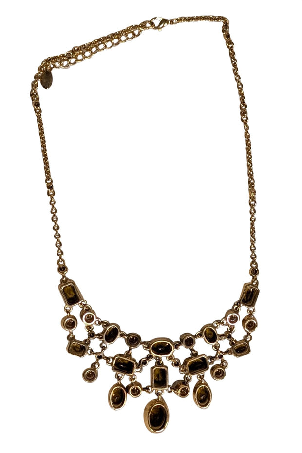Brooks Brothers - 14K Gold Plated Genuine Tigers Eye Topaz Glass Statement Necklace - Current Boutique
