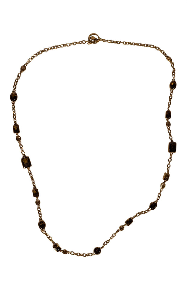 Brooks Brothers - 14K Gold Plated Metal Necklace w/ Genuine Tigers Eye Topaz Glass - Current Boutique