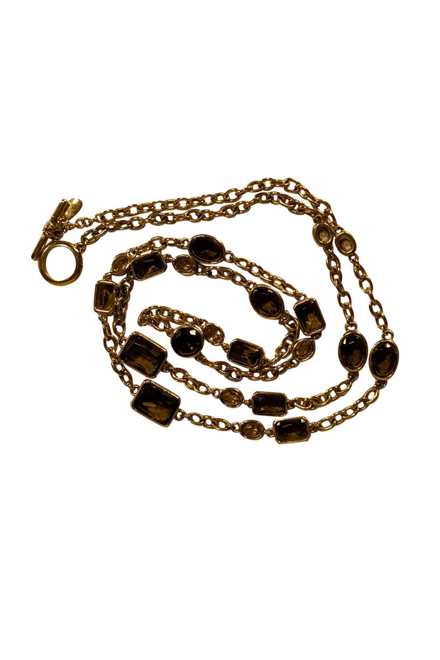 Brooks Brothers - 14K Gold Plated Metal Necklace w/ Genuine Tigers Eye Topaz Glass - Current Boutique