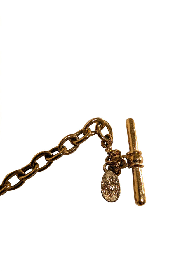 Brooks Brothers - 14K Gold Plated Metal Necklace w/ Genuine Tigers Eye Topaz Glass - Current Boutique