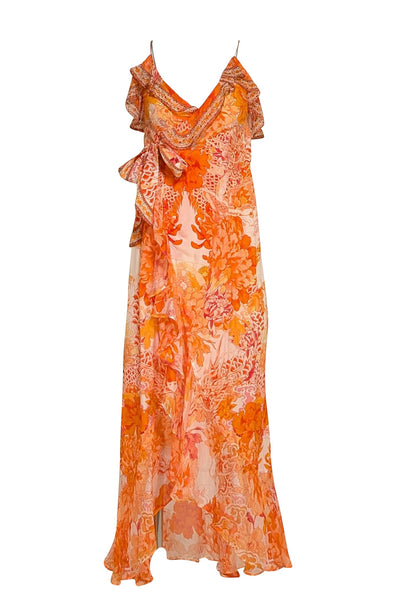 Camilla - Orange, Cream, & Red Print "Dragon Mother" Wrap Dress Sz XS