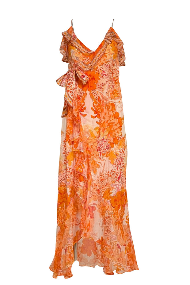 Camilla - Orange, Cream, & Red Print "Dragon Mother" Wrap Dress Sz XS