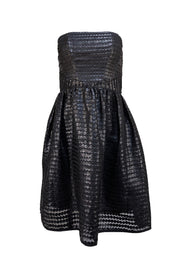Shoshanna - Black Faux Leather Dotted Textured Strapless Dress Sz 4