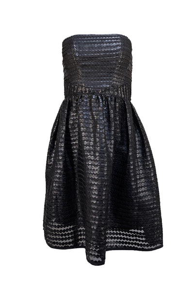 Shoshanna - Black Faux Leather Dotted Textured Strapless Dress Sz 4