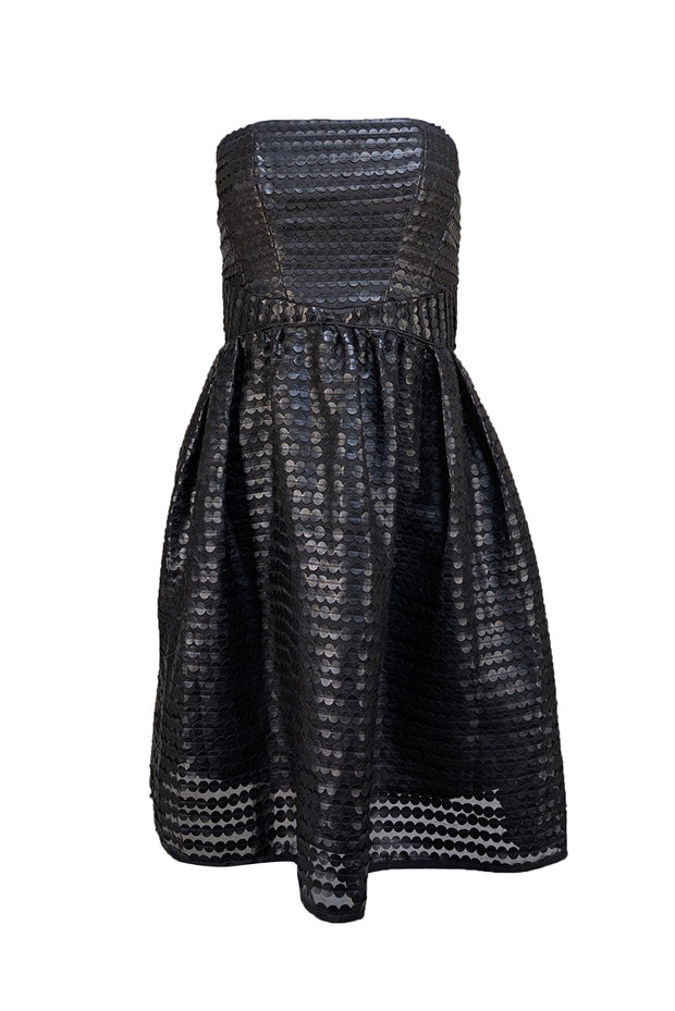 Shoshanna - Black Faux Leather Dotted Textured Strapless Dress Sz 4
