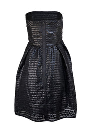 Shoshanna - Black Faux Leather Dotted Textured Strapless Dress Sz 4