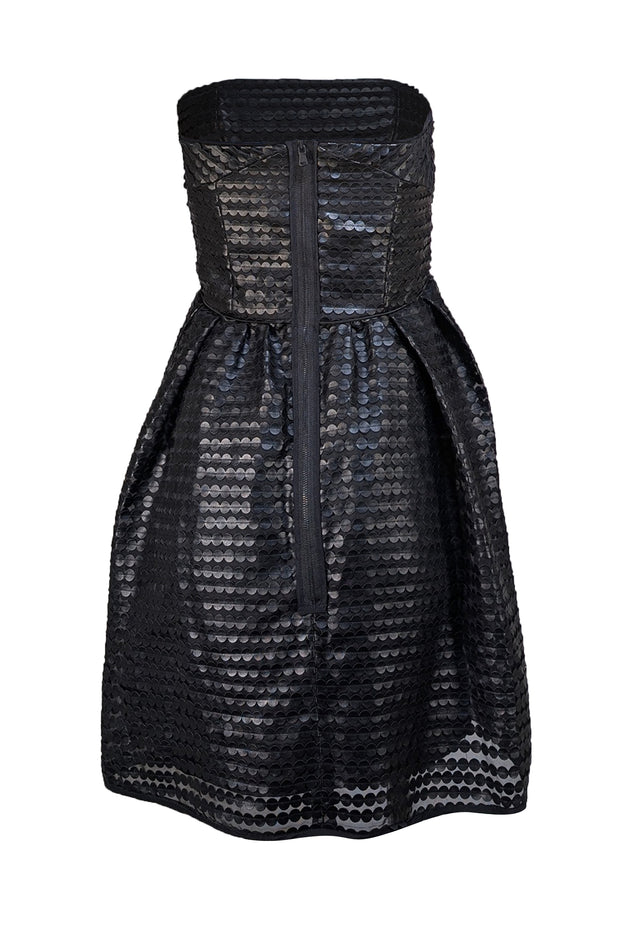 Shoshanna - Black Faux Leather Dotted Textured Strapless Dress Sz 4